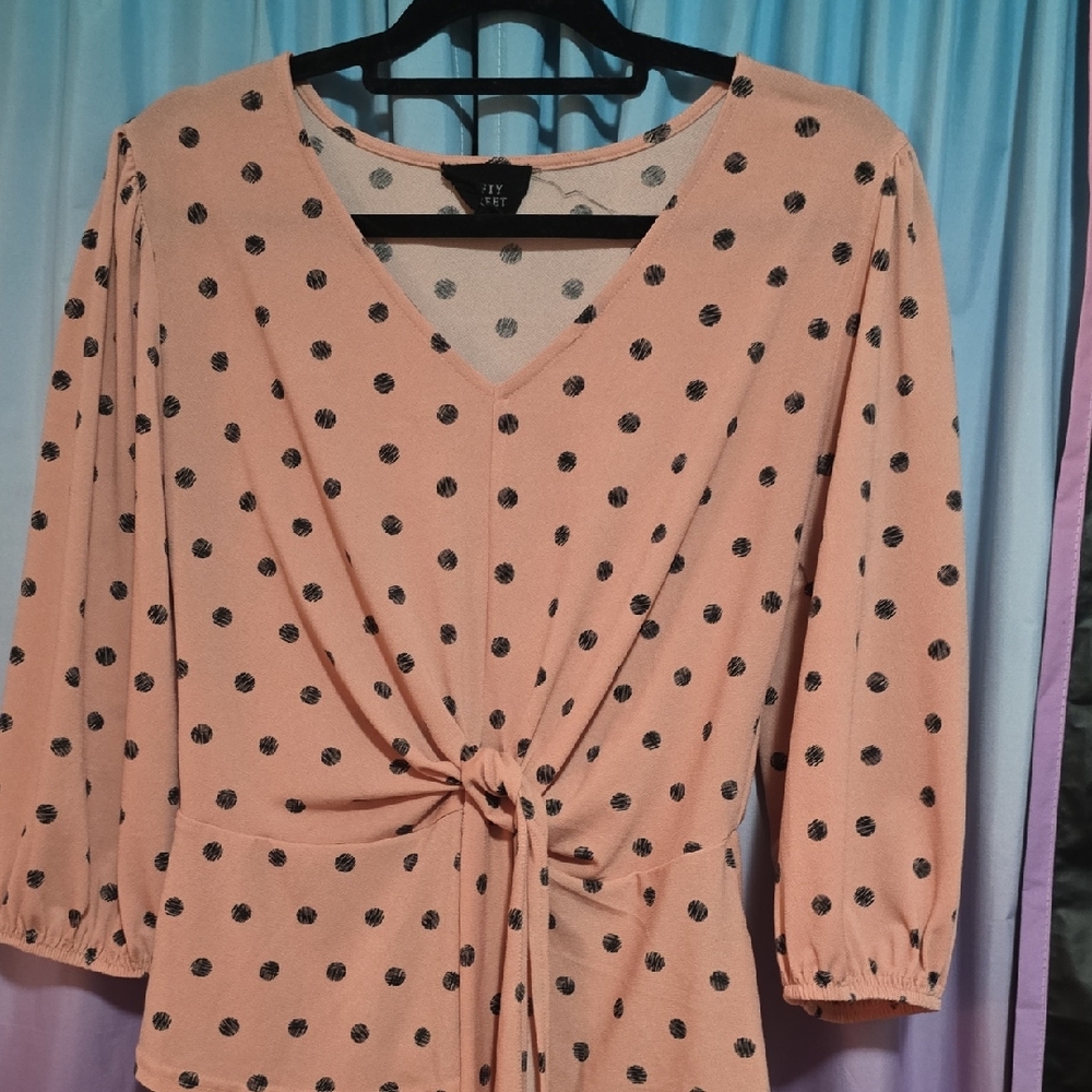 F&F Pink Polka Dot V-Neck Blouse
